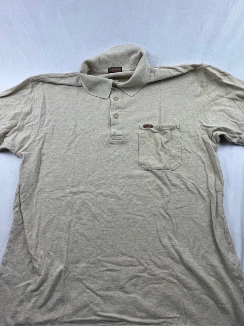 Coach Men's Polo Shirt in Light Beige with Chest Pocket